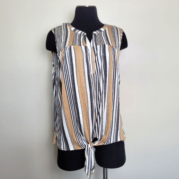 NEW Fred David Striped Sleeveless Top Camisole Front Tie Smocked Casual Large - Picture 1 of 10